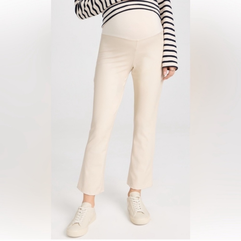HATCH Maternity The Vegan Stretch Leather Crop Cream Flare Pants XL
